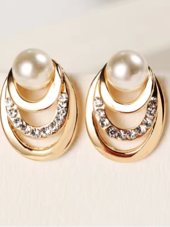 Anthropologie Jewelry - Gold Pearl & Crystal Drop Stud Earrings.